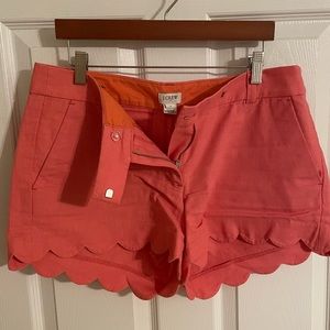 J. Crew scallop hem short (4 inch)- bright coral color- size 8.